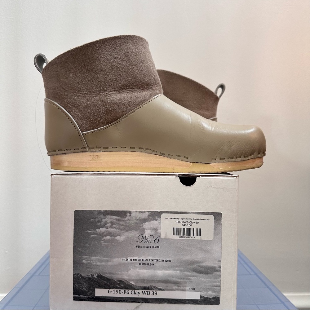 No. 6 Store Low Shearling Clog Boot on Flat Bendable Base in Clay Size 39
